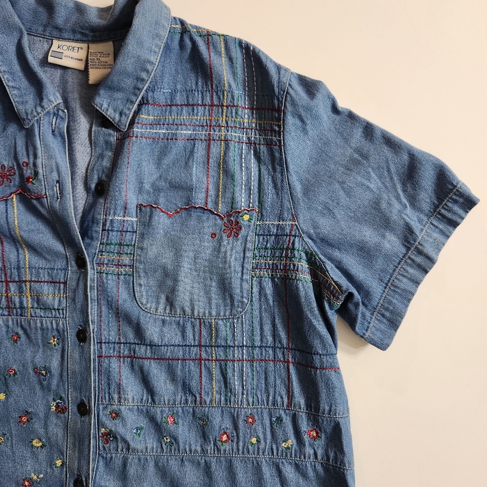 Koret Blue Denim Shirt with Colorful Embroidery